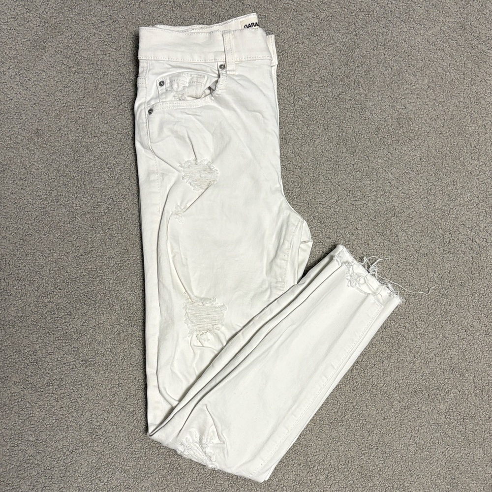 Garage White Distressed Ankle Jeans